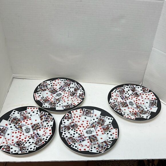 Playing Cards Bridge Poker Set of 4 Dessert Plates Colonial Williamsburg - Picture 3 of 12